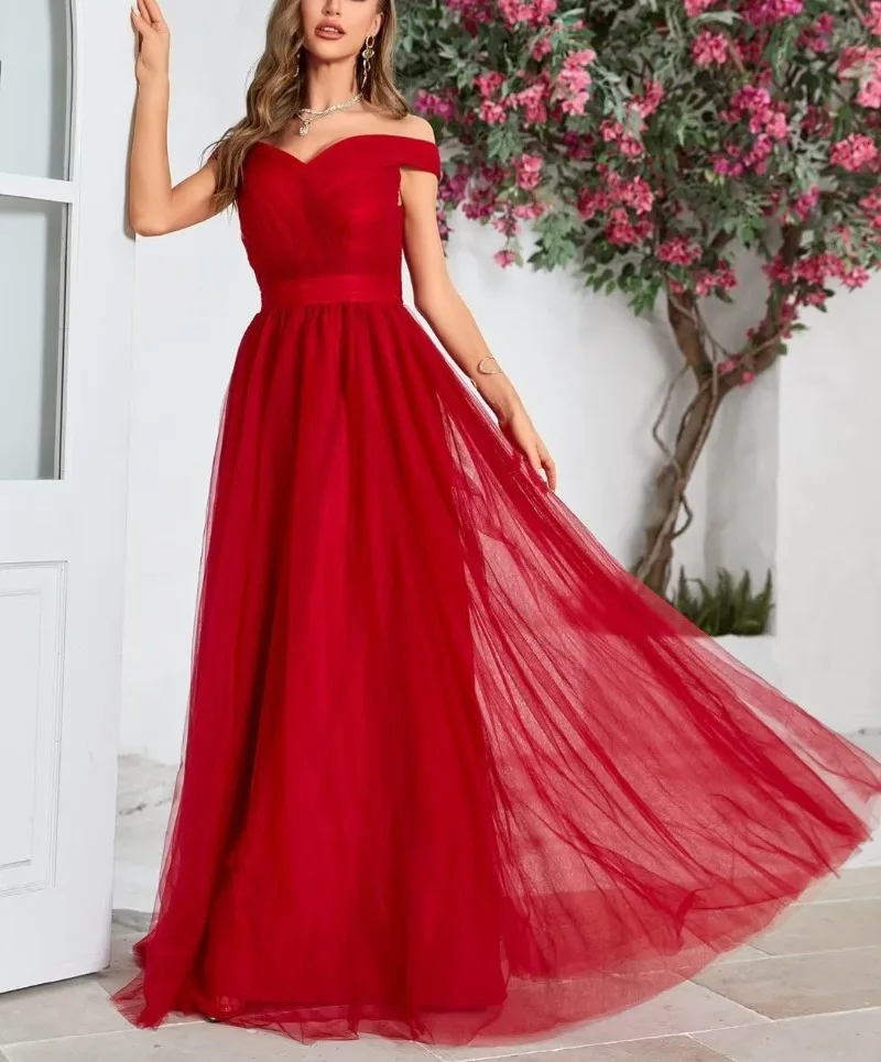 

Off The Shoulder Prom Dresses 2024 Long Tulle Gown for Women A Line Sweetheart Layered Wedding Evening Party Dress Vestidos