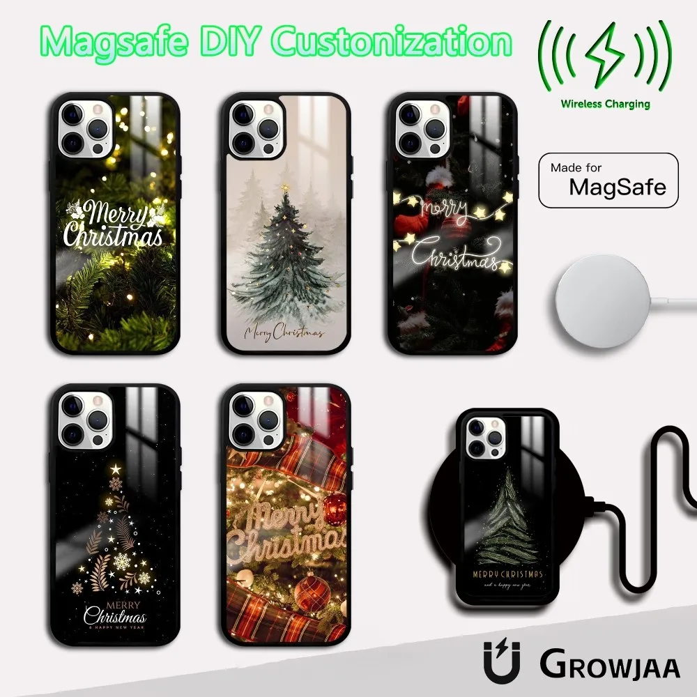 Merry Festival Christmas tree Phone Case For iPhone 16 15 14 13 12 11 Pro Max Plus Mini Magsafe Mirror Wireless Magnetic Cover