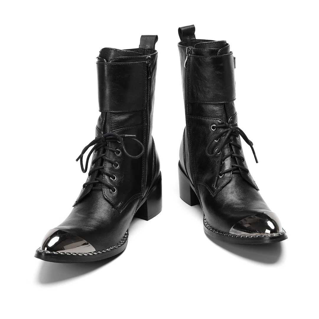 Schwarze Gürtelschnalle Weiches Leder Knöchel Herren Stiefel Westernstiefel Herren Spitzschuh Cowboy Schuhe Party Bota Masculina Herren, Große Größen – Detail 14