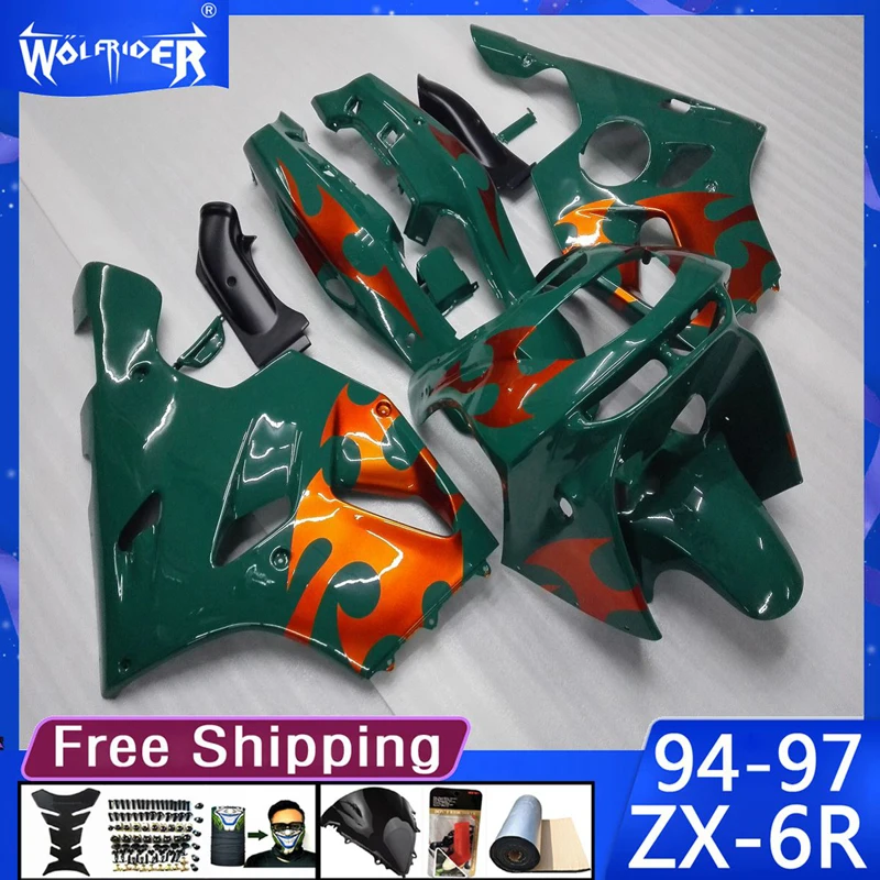 Motorcycle ABS plastic fairings for ZX-6R 1994-1997 ZX6R 94 95 96 97 Motorbike green orange fairing Manufacturer Customize cover