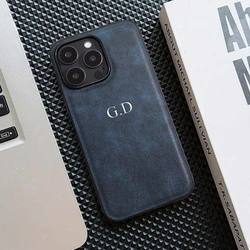Leather Personalized Customized Initials Name Case For iPhone 17 Air 16 15 14 13 12 11Pro Max Plus Luxury DIY Engraved Cover
