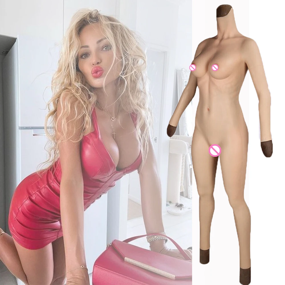 Sexy Silicone Breast Forms Crossdresser Bodysuit Sissy Shemale Transgender Drag Queen Crossdress One Piece Full Body Suit