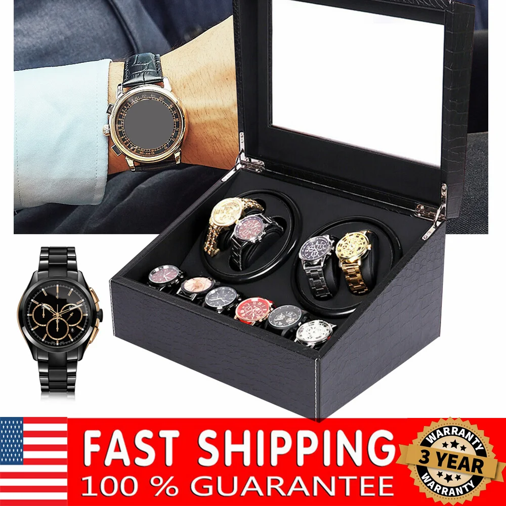 

Watch Winder Display Box Automatic Rotation Storage 4+6 Grids 10 Watches Black Luxury Storage Box