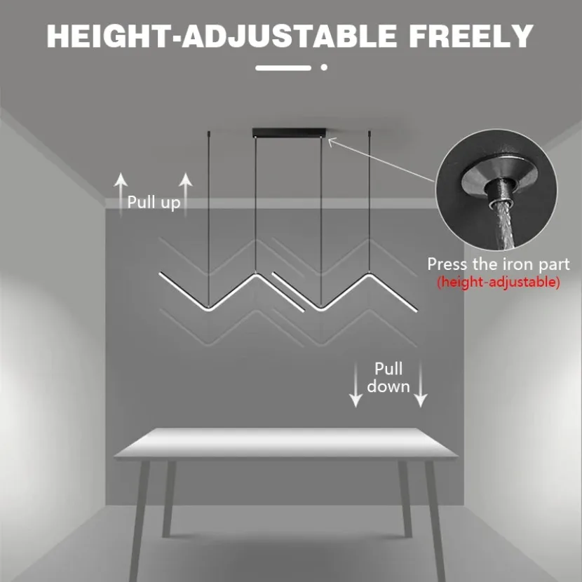 LED Line Pendant Light Black Gold Aluminum Room Decor Droplight Remote Dimming Dining Living Room Kitchen Office Chandelier