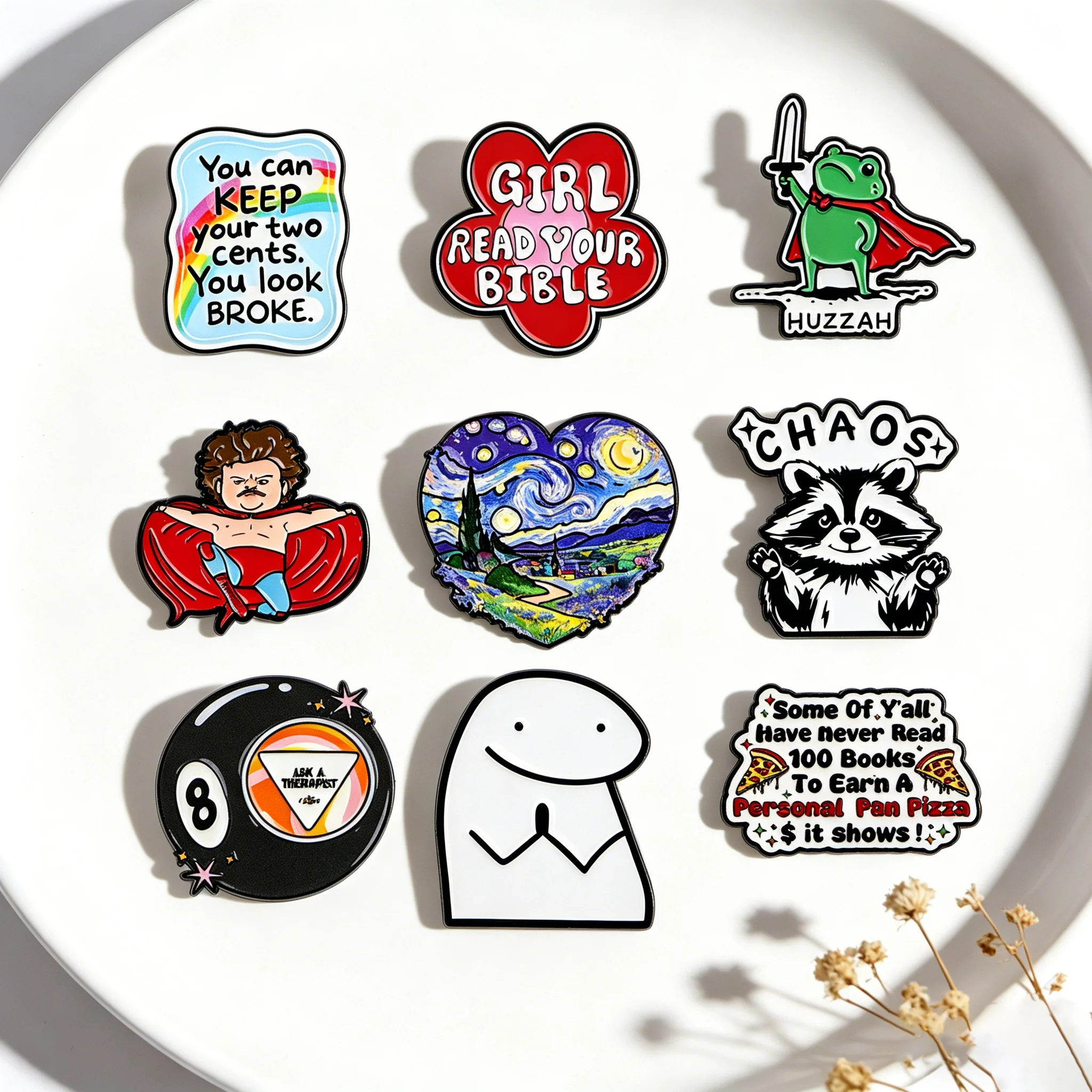 Van Gogh Enamel Pin Cartoon Frog Badges on Backpack Black Ball Brooches Hat Lapel Pins Cosplay Accessories Toys Gifts