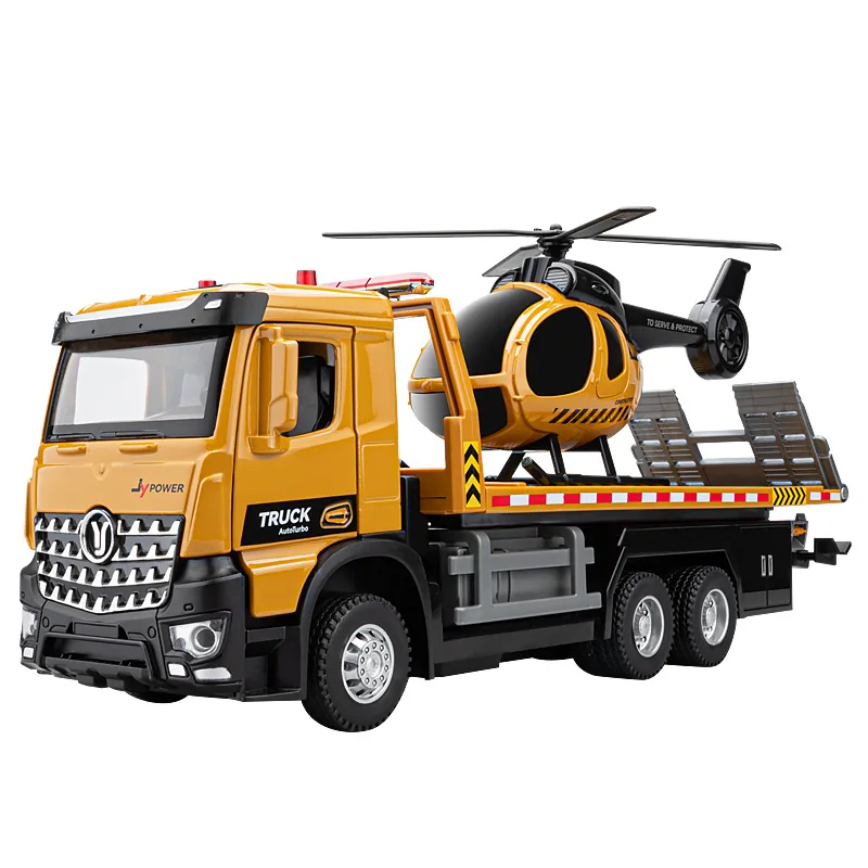1: 30 alloy Pull back trailer rescue vehicle model,rescue helicopter toy,simulated sound and light,wholesale