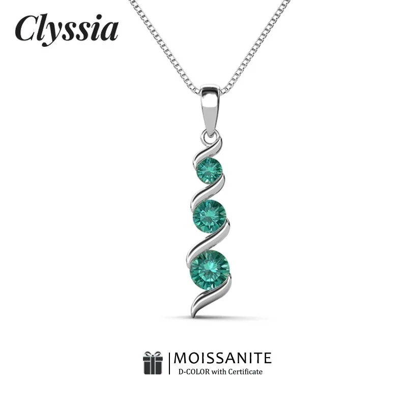 

CLYSSIA Exquisite 925 Sterling Silver Green Moissanite Romantic Double S Design Jewelry 18k White Gold Plated Fine Jewelry