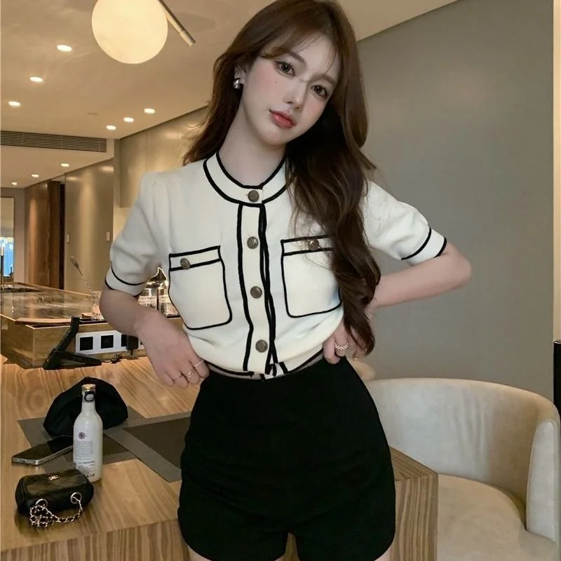 Cardigan Women Short-sleeve Cropped Spring Panelled Slim Fit Design Tender Females Casual Korean Style Daily Кардиган Женский