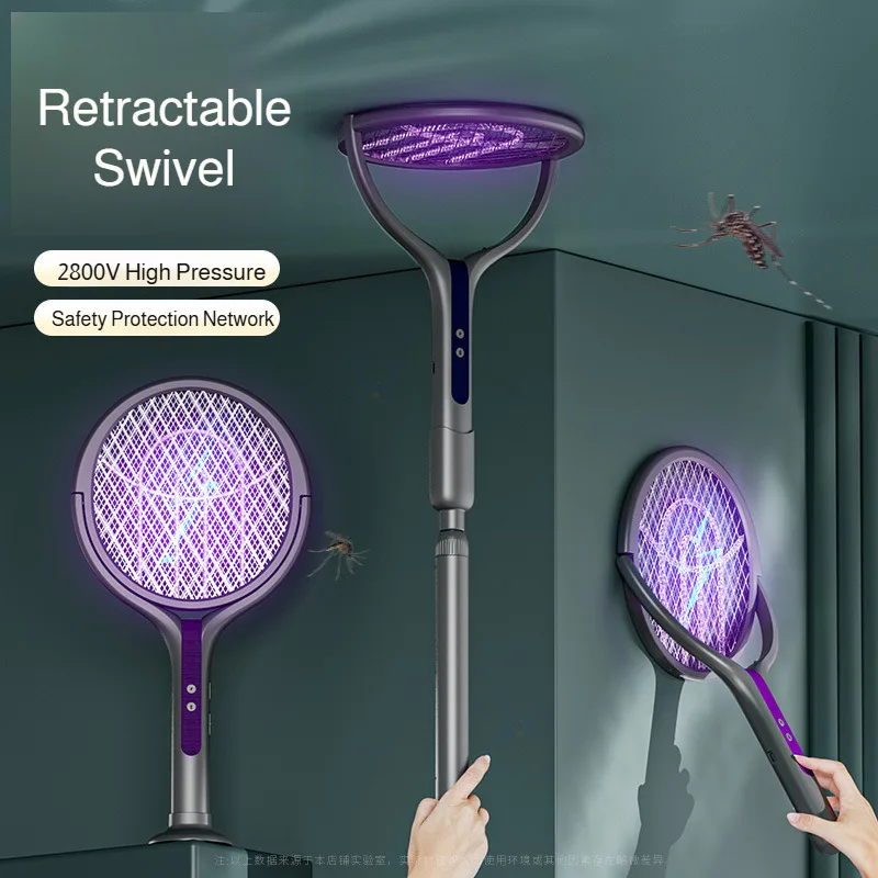 

Foldable Telescopic 2 in 1 mosquito killer Portable USB Rechargeable Electric Mosquito Swatter with UV Attractant for Home Use
