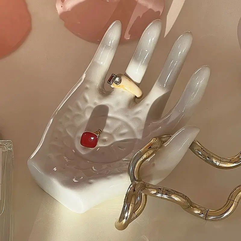 صواني المجوهرات السيراميك النخيل على شكل صينية تخزين المجوهرات حلقة سوار قلادة صينية مزخرفة حلية اكسسوارات مكتب منظم #2