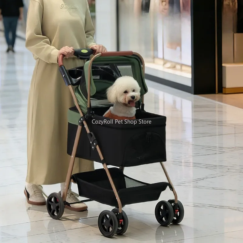 3 in 1  Cat and Dog Stroller Frame Supports up to 50 lbs One-Hand Fold  360° Swivel Front Wheels & Linked Rear Brake pets Carrie