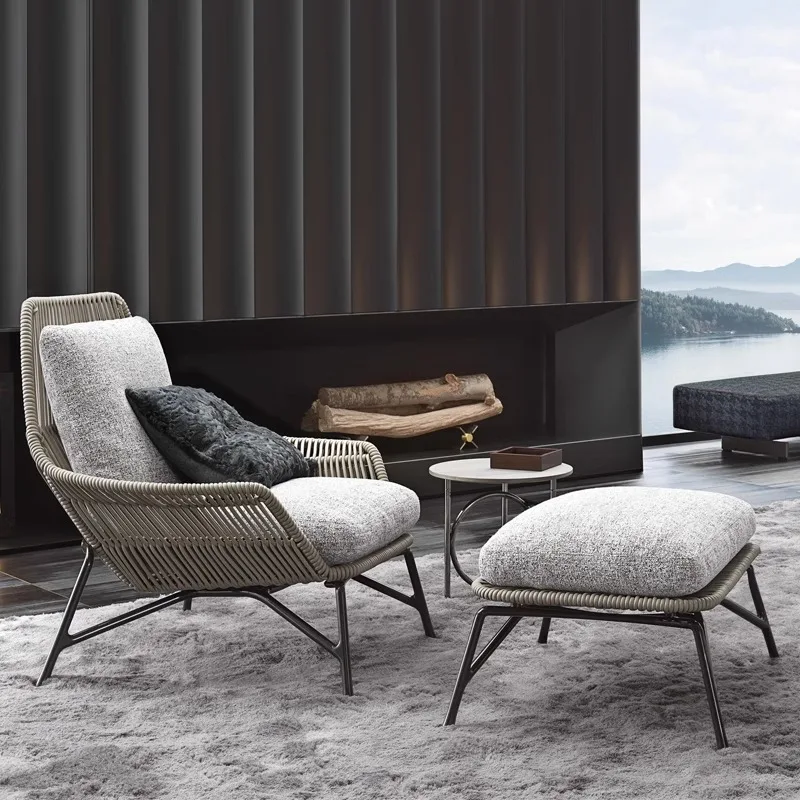 

Nordic balcony lazy sofa chair rattan outdoor leisure courtyard bird's nest chair reclining with pedal single sofa