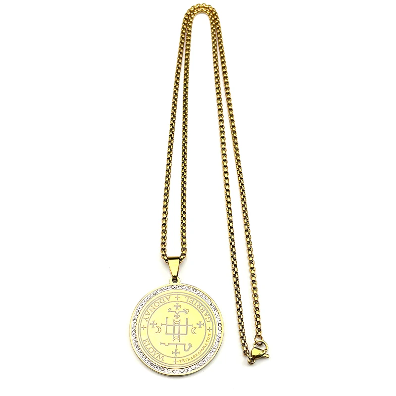 Sieben Erzengel GABRIEL Siegel Solomon Amulett Siegel von Angelic Halskette Edelstahl Gold Farbe Strass Kette Schmuck Geschenk – Detail 10