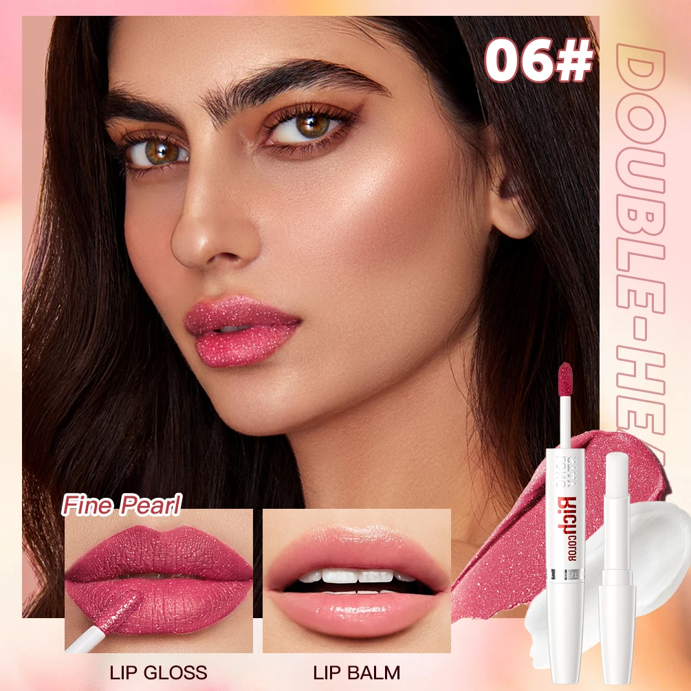 QIBEST Double Head Matte Liquid Lipstick Lip Balm Oil 2 In 1Stick Moisturizing Sexy Red Lipgloss Long Lasting Lip Plumper Makeup