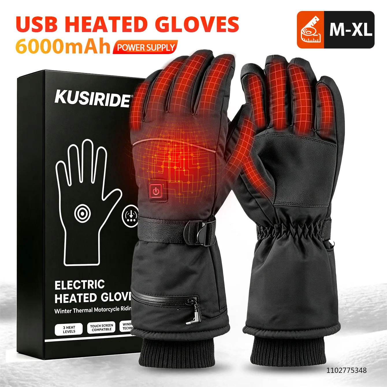 Heated Gloves Men Women Rechargeable 6000mAh Self Heated Gloves Touchscreen Electric Heating Glove for Skiing Motorcycle Hunting