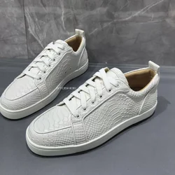White Crocodile Skin Leather Casual Shoes for Men and Women Lace Up Sneakers Sports Shoes Handmade High Quality Brand Design