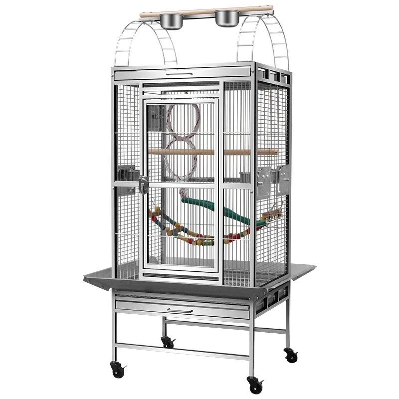 Oversize 304 Stainless Steel Solid Bird Cage Large Bird Kennel/Crate Plastic Tray Button Closure Parrot Breeding Eco-friendly