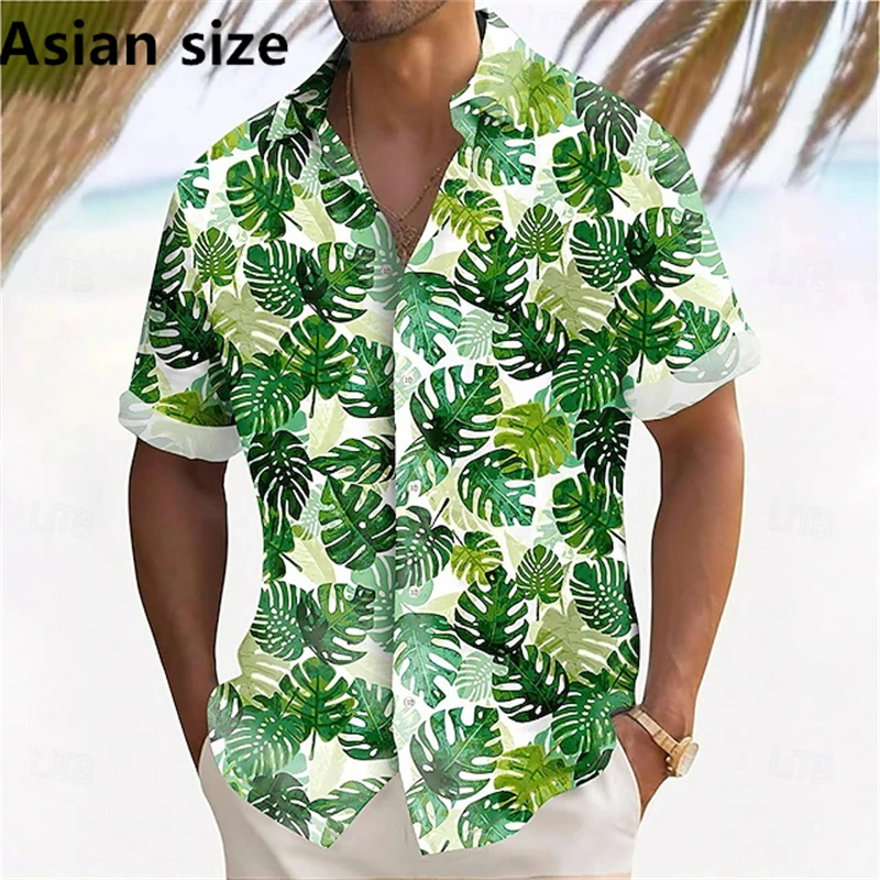 

2025 New Summer Men's Shirts Coconut Tree Tropical Flowers Printed Short Sleeve Tops Casual Shirts Hawaiian Shirt Button Shirts