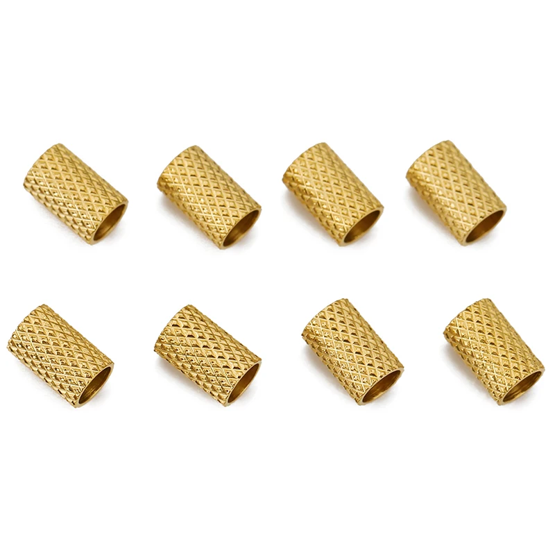 20pcs 5mm PVD Stainless Steel Gold Tuble Texture Large Hole Spacer Loose Beads for DIY Bracelet Necklace Leather Jewelry Making