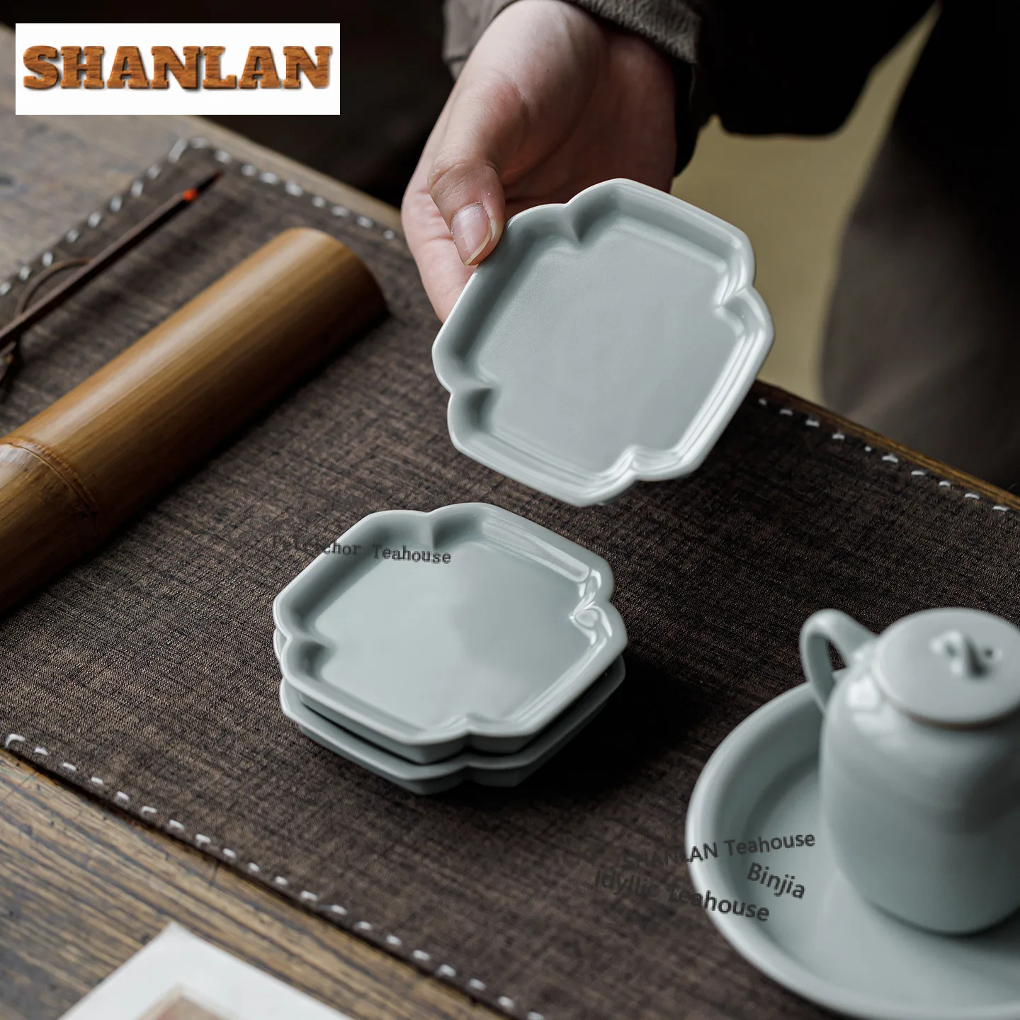 2 قطعة/الوحدة اليدوية Azure Ru فرن الخزف الوقايات القدح لوحة ل فنجان القهوة الصحن العزل الحراري المفارش حامل الكأس درينكوير #3