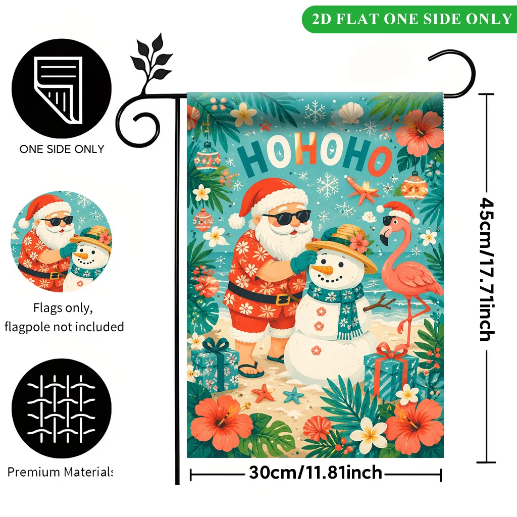 2D Flat Garden Flag 1PC, Beach Santa Making A Snowman, Holiday Garden Outdoor Flag, Durable Polyester Material, Single-sided Printing, Halloween Decoration, Porch Entrance Welcome Flag, Celebration Garden Flag, Flag Only