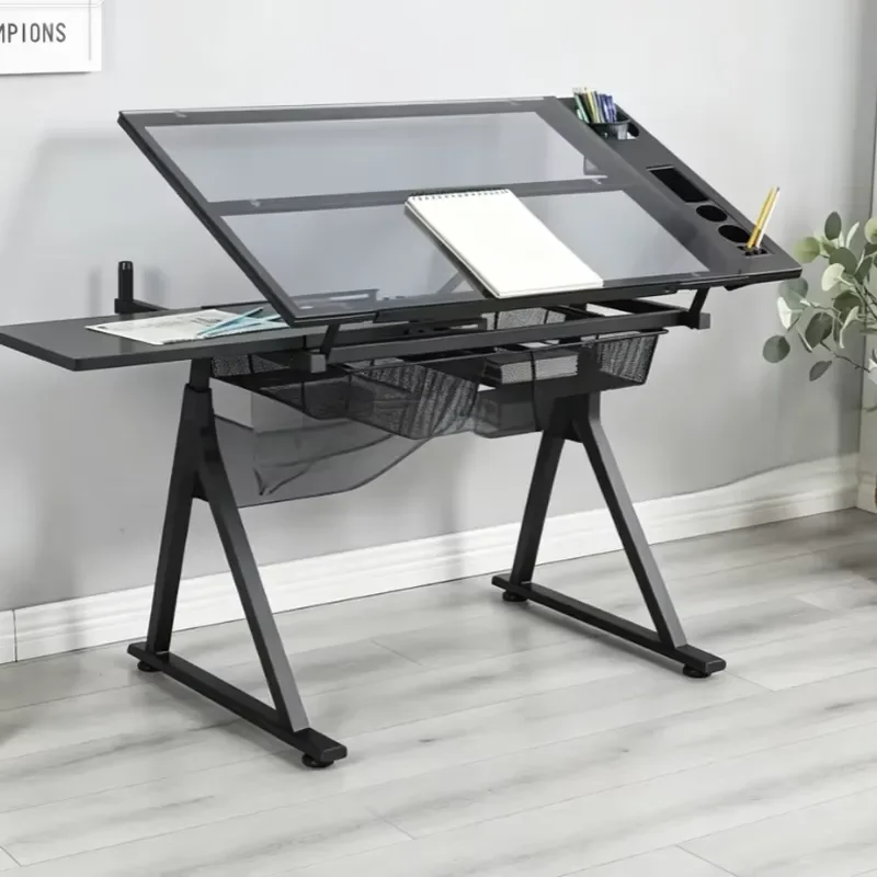 Adjustable Height Artist Workbench with Tilting Glass Top Multifunctional Drawing Table for Painting and Craft Projects