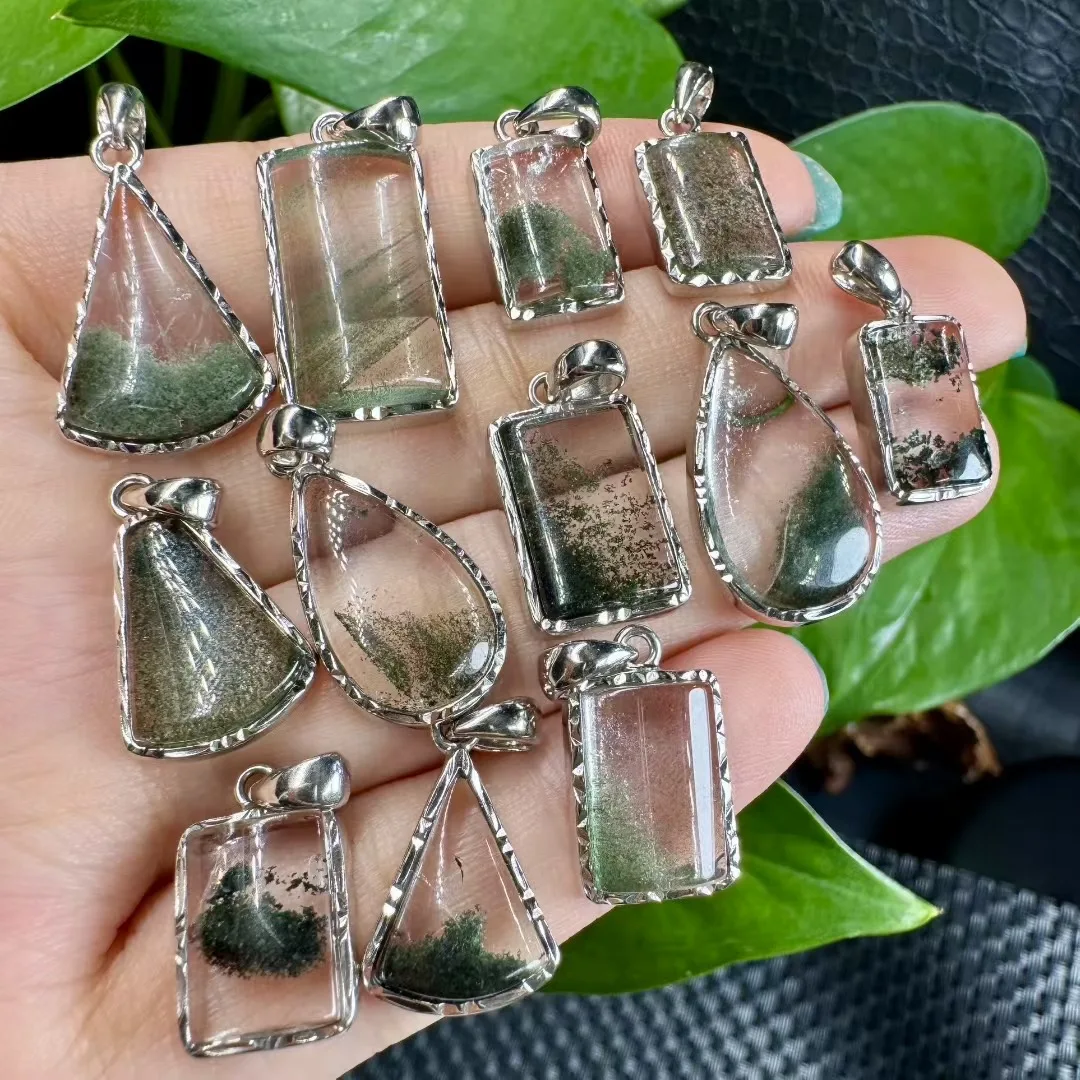 

1 Pc Fengbaowu Natural Green Phantom Crystal Lodolite Pendant 925 Sterling Silver Reiki Helaing Stone Jewelry Gift For Women