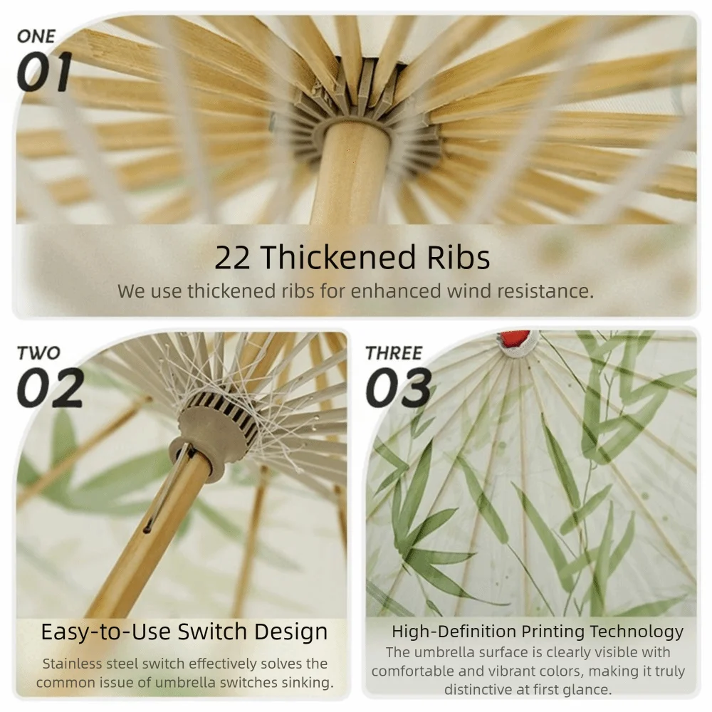 

Practical Bamboo Oil Paper Umbrella Chinese Style Handmade Hanfu Umbrella Classical Sunscreen Costume Parasol Hotel Ceiling