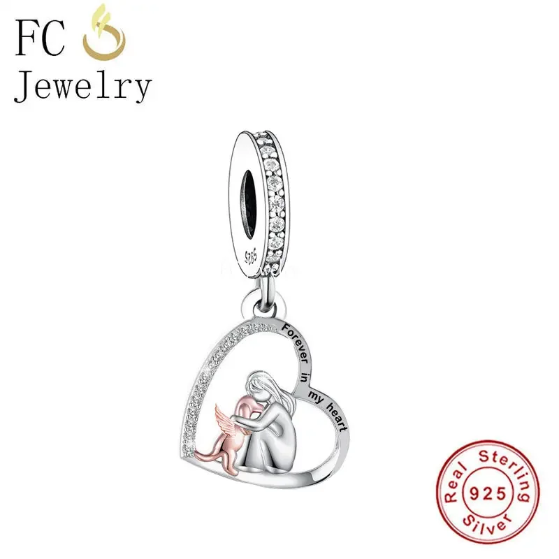 Fit Original Pan Charm bracciale 925 Silver Angel Dog Cat At the Rainbow Bridge Bead per fare Family Memorial Berloque