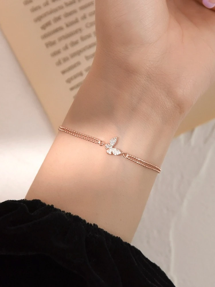 A Niche Diamond Studded Butterfly Bracelet with A Cool and Minimalist Style Featuring A Double Layered Bracelet for Women
