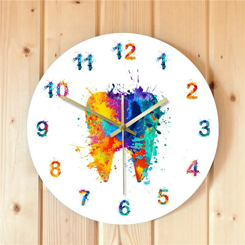 

4X Watercolour Tooth Painting Print Wall Clock Clinic Wall Art Non Ticking Wall Watch Orthodontist Dentist-B61B