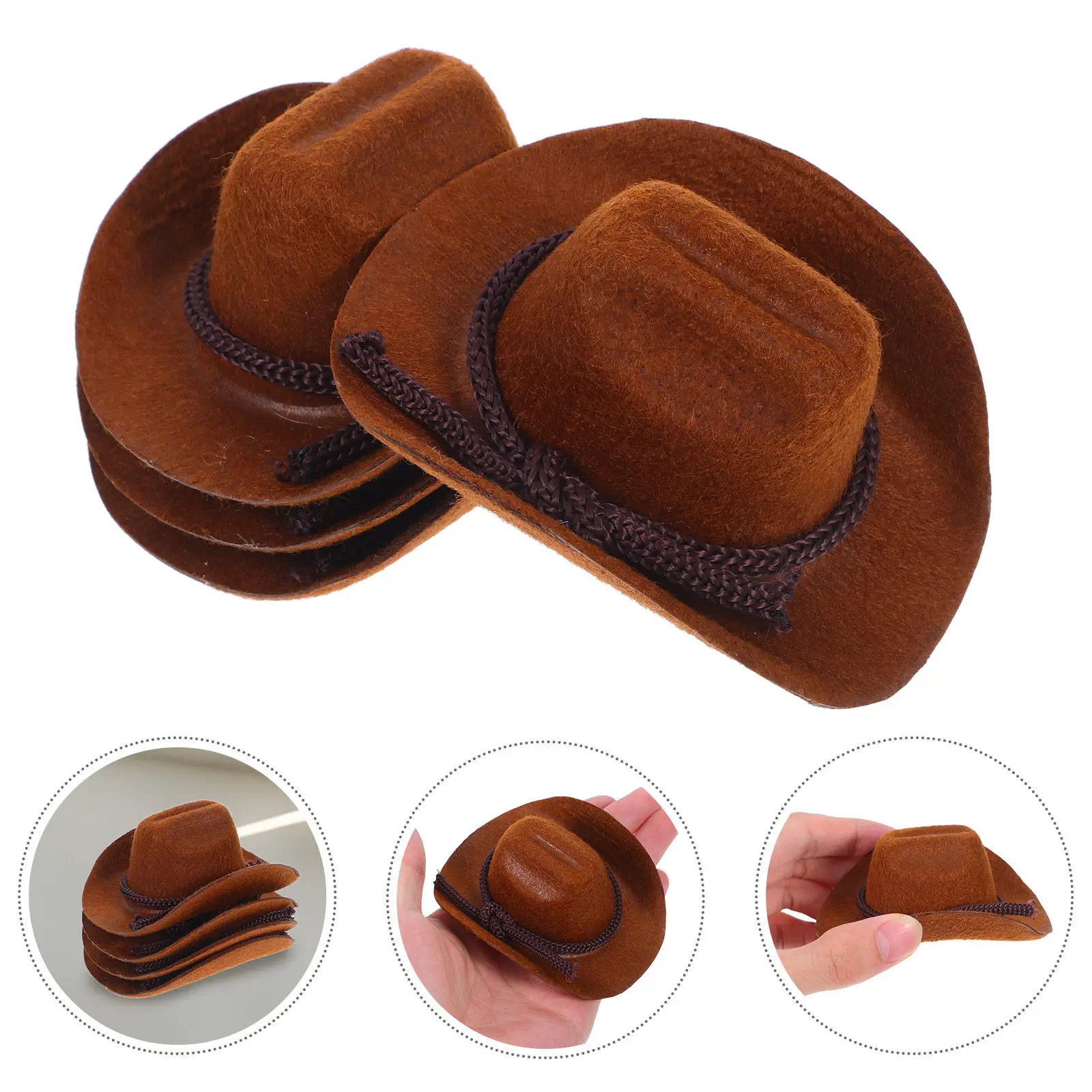 

Набор из 4 миниатюрных ковбойских шляпок с флокированием в западном стиле для декора кукольных домиков, поделок, сувениров для вечеринок, украшений и принадлежностей для творчества