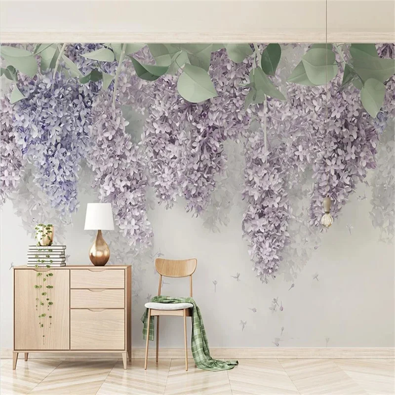 

welyu Custom wallpaper beautiful lavender wisteria flower mural 3d three-dimensional flower wedding room TV background wall обои