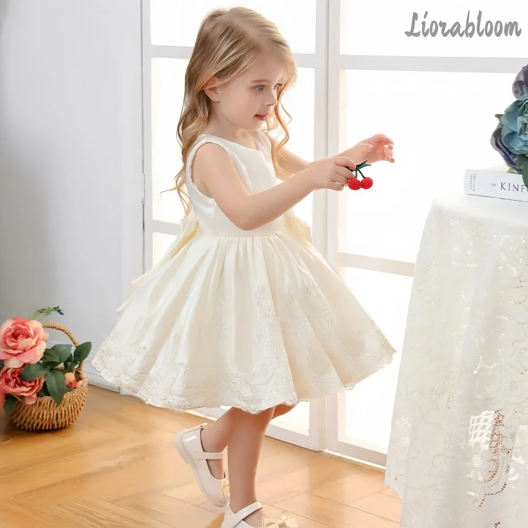 

White Formal Princess Dress Glossy Summer Dress Adorable Flower Girl Gown Mini Party Evening Dress Elegant Formal Attire Wedding