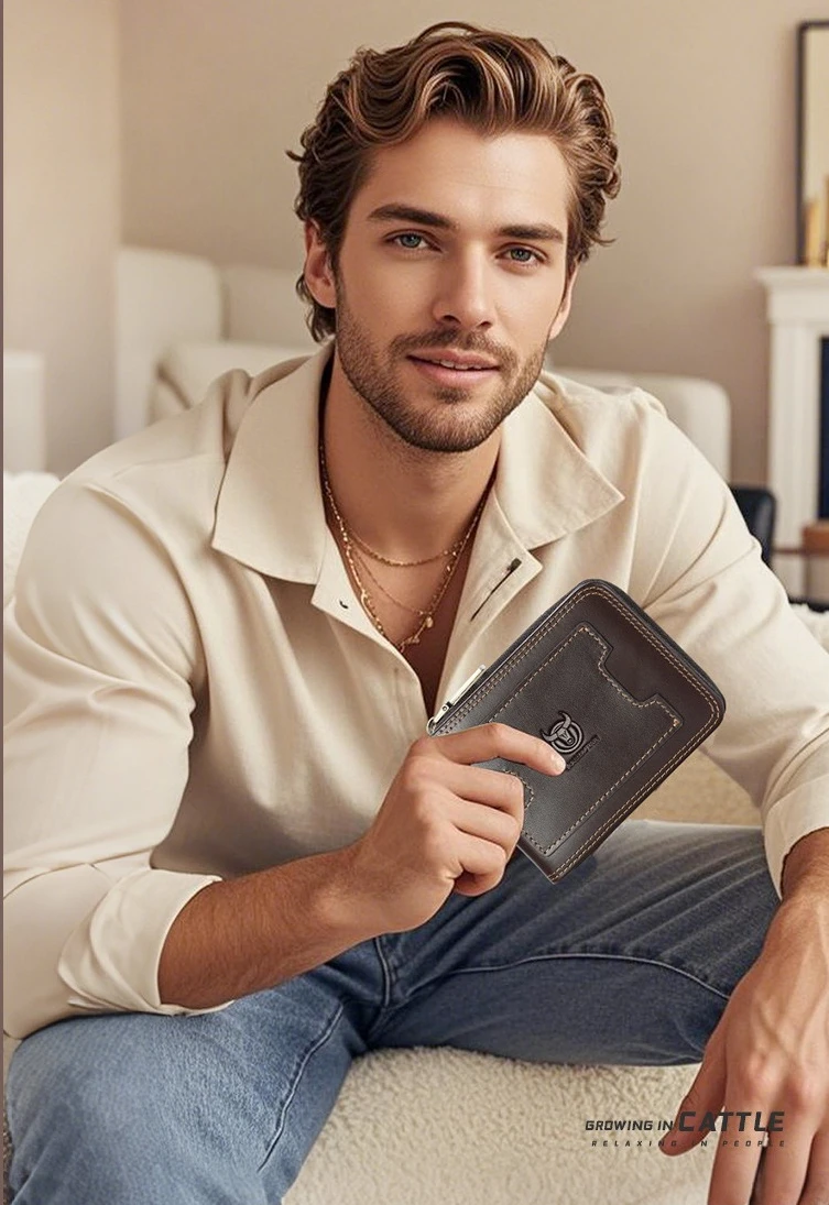 

Мужская деловая короткая сумка для денег на молнии, сумка для захвата крупного рогатого скота, многофункциональный кошелек с RFID на два доллара, большой вместительности