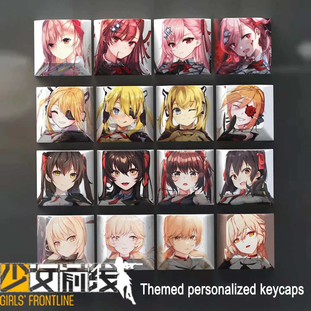 4 Keys/set Keycaps Girls Frontline PBT Dye Sublimation Key Caps For MX Switches Cherry Profile Anime Cartoon Keycap Accessories