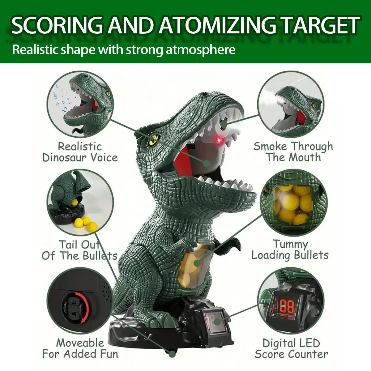 恐竜のおもちゃ、48発のエアポンプガン2個、恐竜の射撃おもちゃ、屋内および屋外のゲーム、取り外し可能な恐竜の射撃おもちゃ