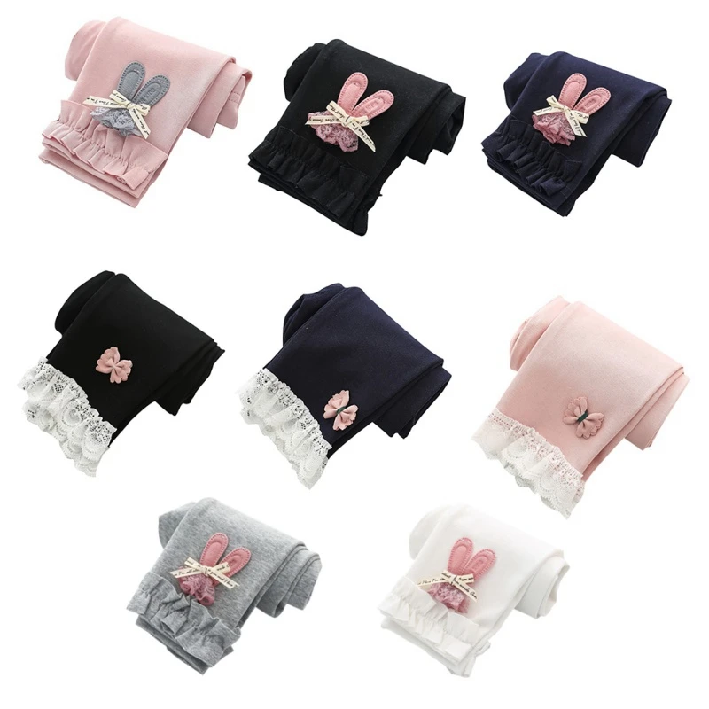 Autumn Winter Grils Children Legging Thicken Warm Newborn Girl Rabbit Bow Warm Plush Trousers Elastic Waist Leggings Kids Pants