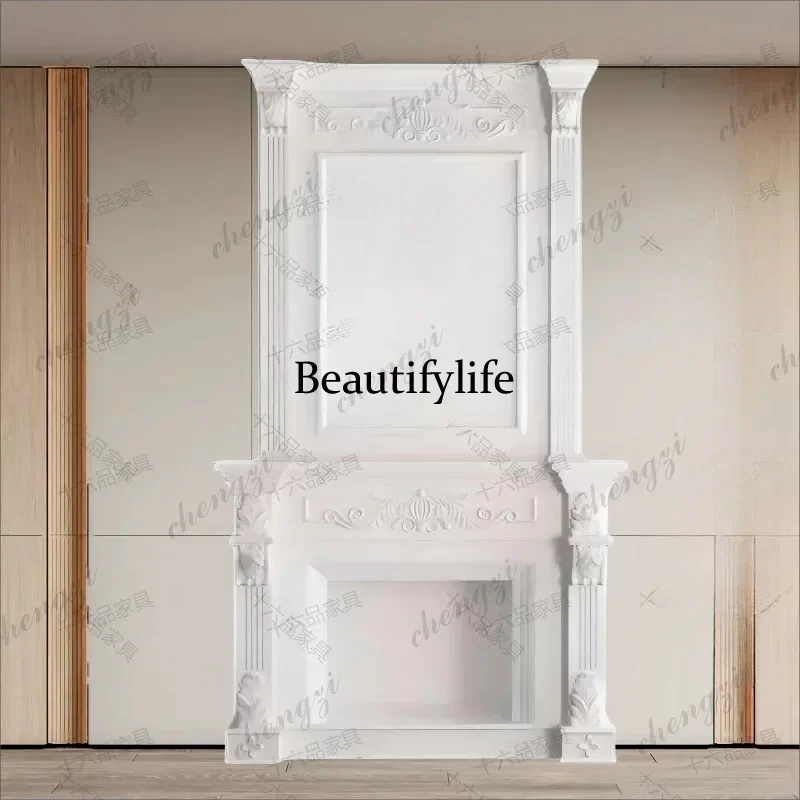 B567  American large solid wood fireplace cabinet French living room carved fireplace rack European living room fireplace simple