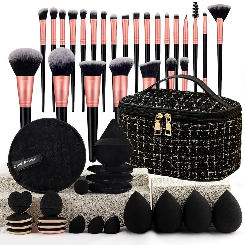 47 Piece Beauty Tool Set Portable Travel Toiletry with Small Fragrance Bag Brush Set Powder Puff Makeup Accessories