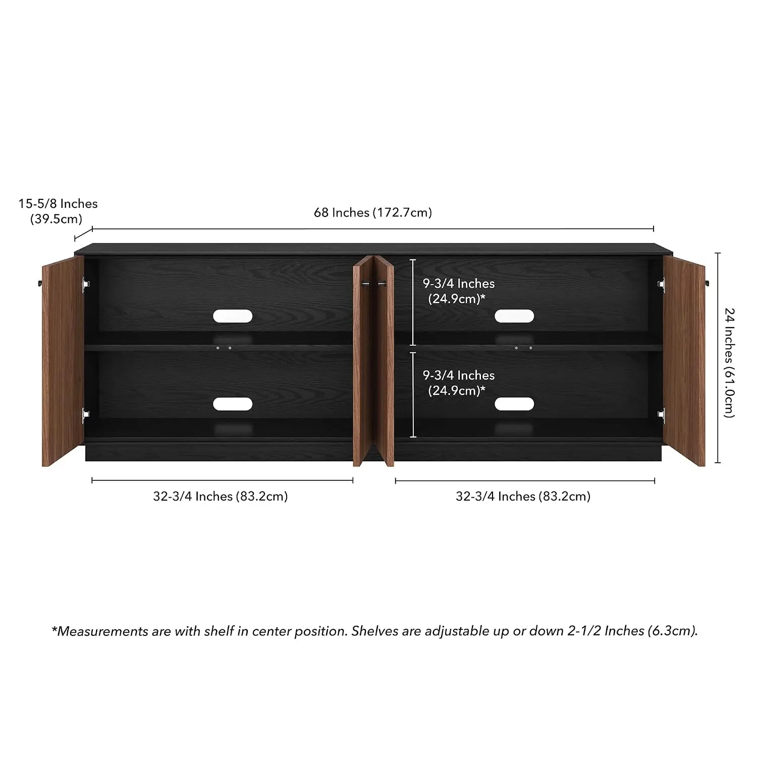 Minimalist TV Stand with Concealed Cabinets & Adjustable Shelves for Living Room, Fits TVs up to 75