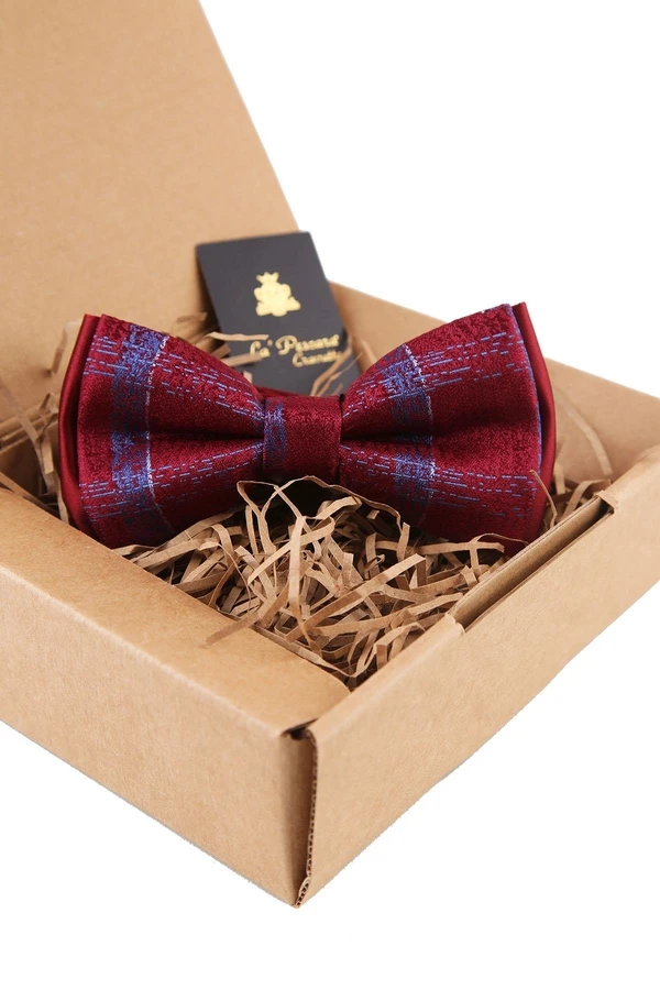 Burgundy Plaid Pattern Bowtie P1666