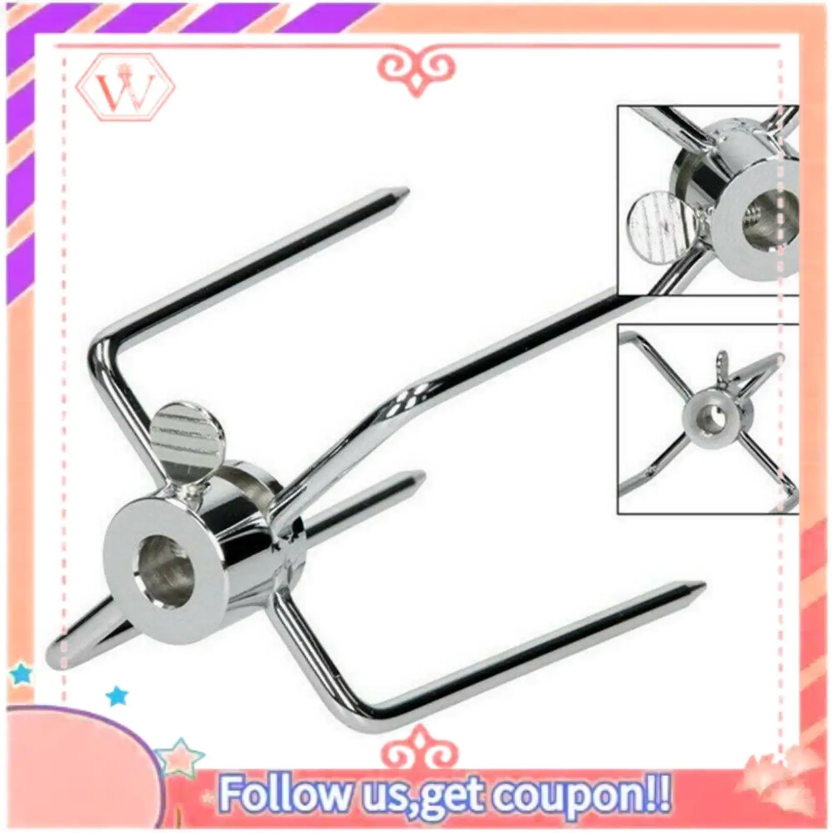 AT84-4Pcs BBQ Rotisserie Meat Forks Clamp Grill Meatpicks Stainless Steel Barbecue Skewer