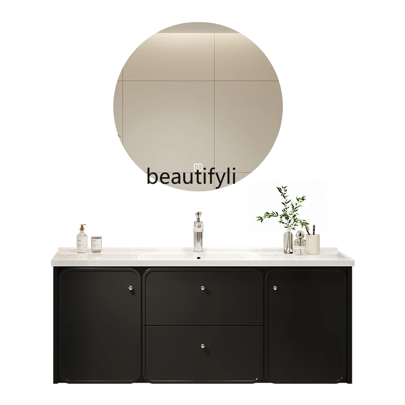 

French Black Bathroom Cabinet Cream Style Washstand Integrated Ceramic Basin Bathroom Wash Face Wash Basin Combination