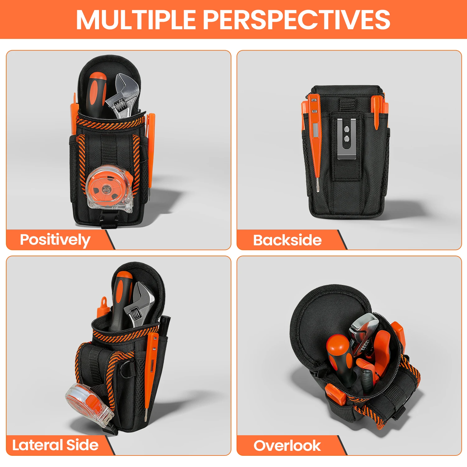 حقيبة أدوات صغيرة مع مشبك حزام، أكياس حزام الأدوات، حقيبة أدوات الكهربائي. مرفق جيب منظم صغير لحزام الأدوات