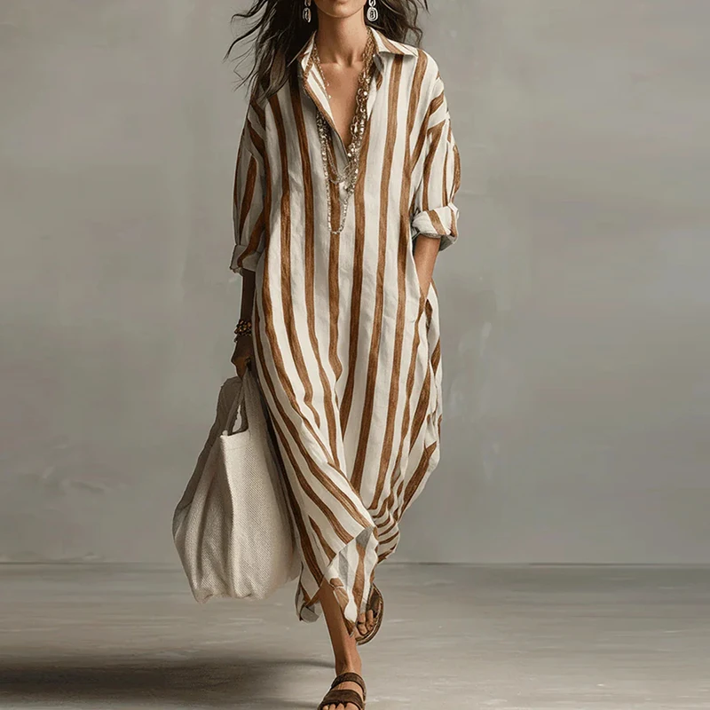 Vintage Printed Maxi Dresses For Women Casual Striped Printed Loose Beach Holiday Long Dresses For Women Party Dress Boho - Image 2