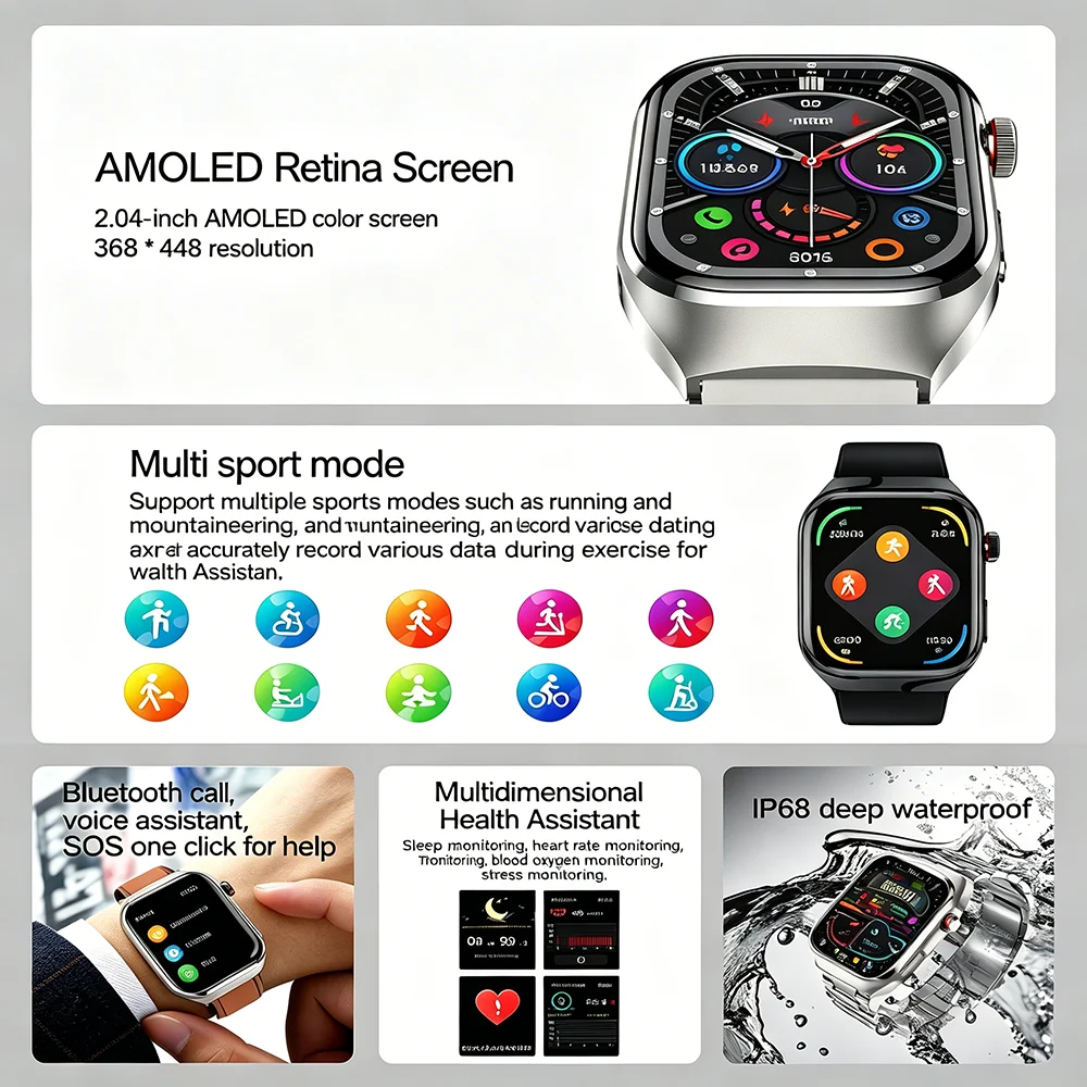 Bluetooth Call AMOLED Smart Watch ECG Blood Lipids Uric Acid Temperature Micro Physical Examination Health SmartWatch Men Women