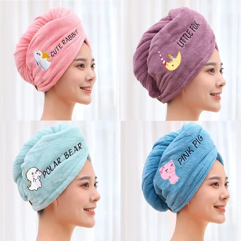 Microfiber Shower Cap Embroidery Towel Bath Hats Dry Hair Cap Quick Drying Soft for Lady Turban Head