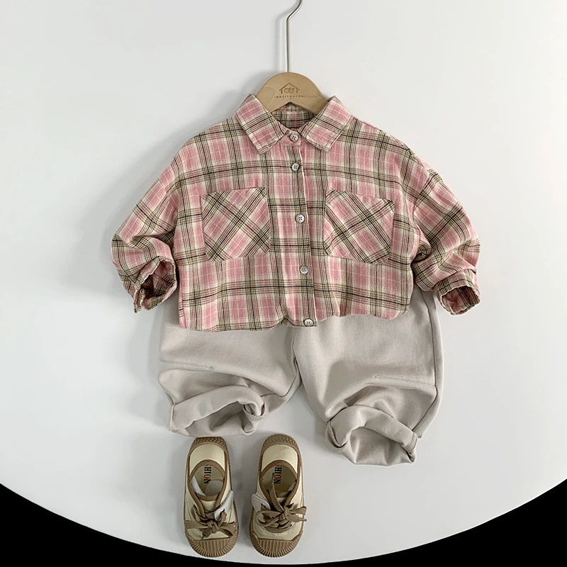 Spring and Autumn Boys' Checkered Shirt Korean Edition Loose Casual Long Sleeve Top 2-6 Year Old Children's Personalized Shirt