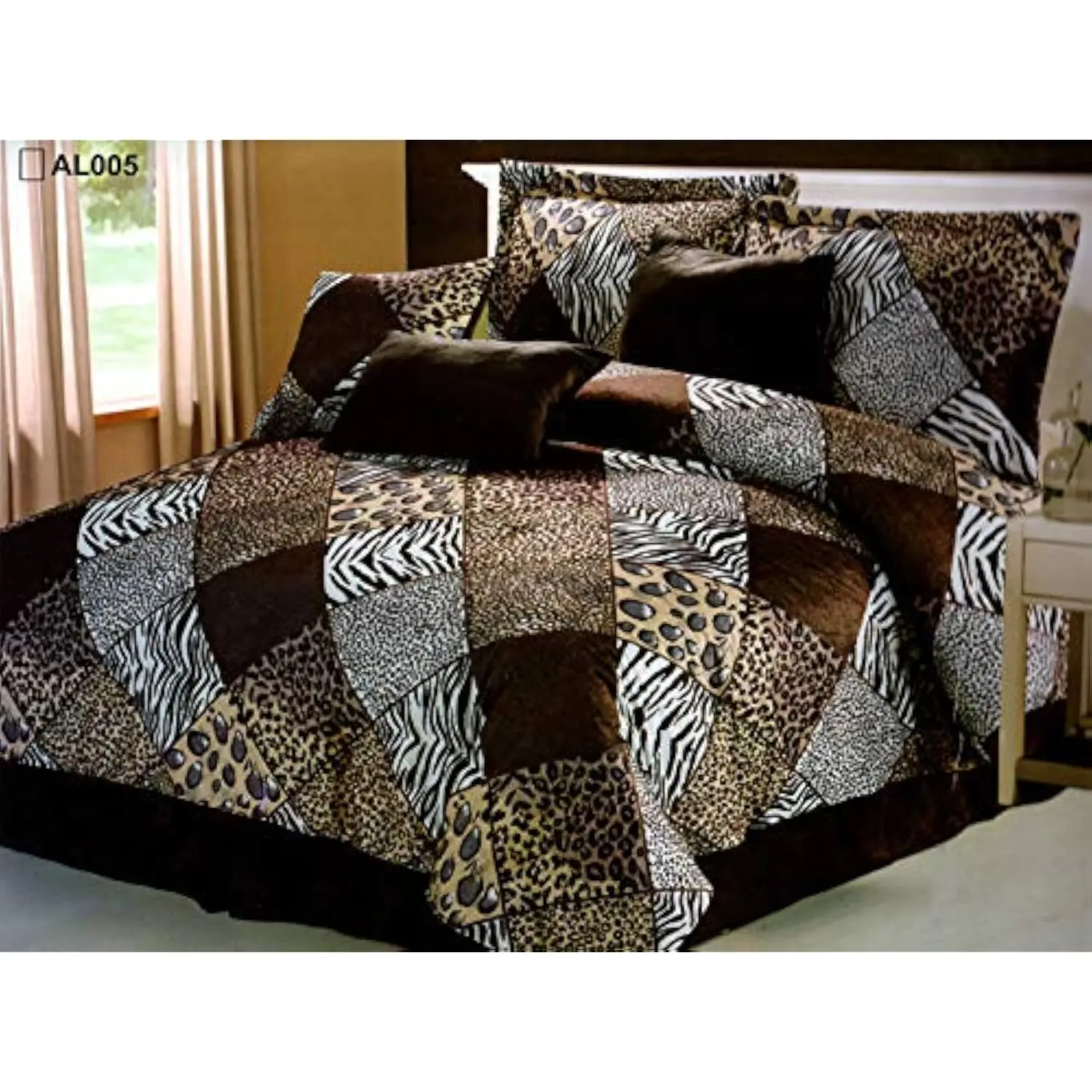 

7 Piece King Safari Comforter Set - Zebra, Giraffe, Leopard, Tiger Etc - Multi Animal Print Bed in a Bag Brown Beige Black Whit